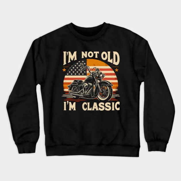 4th Of July Vintage Biker America Flag Motorcycle Rider Father's Day Crewneck Sweatshirt by TopTees